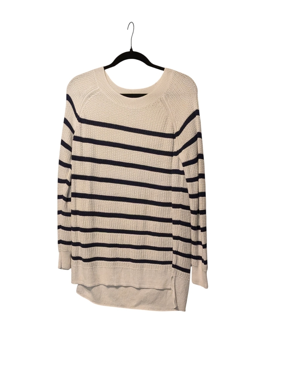 Old Navy Cream and navy Striped Crewneck Sweater